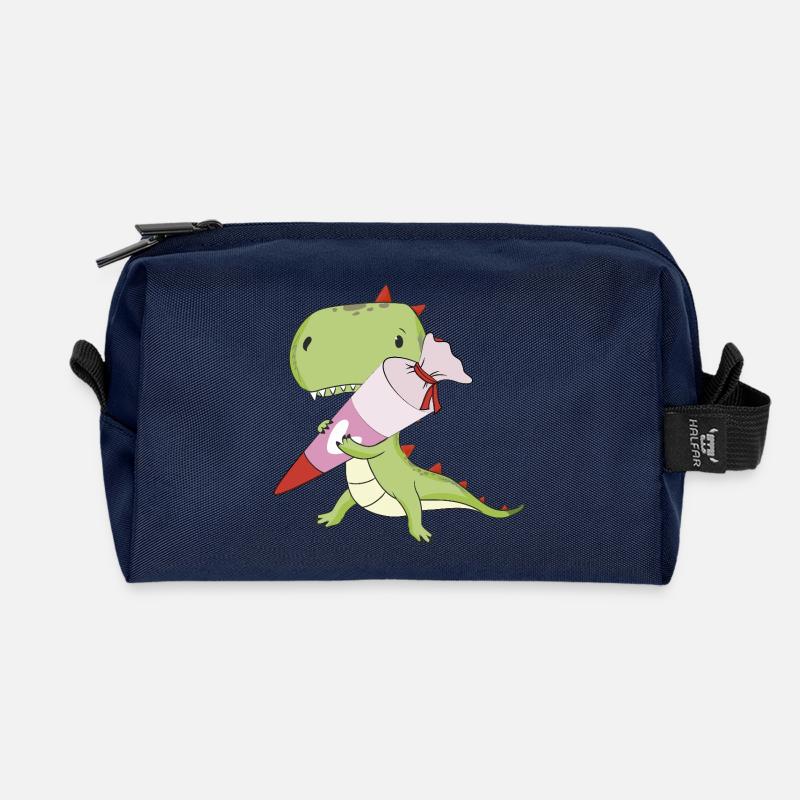 DINO mit rosa Schultüte, Schule - Recycelte Kulturtasche - Navy