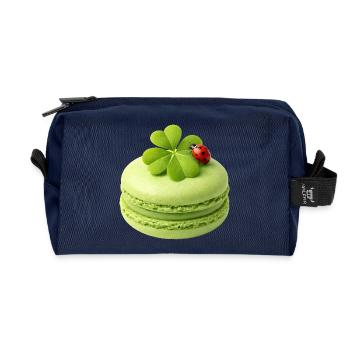 Grüner Macaron mit Glücksklee  - Recycelte Kulturtasche - Navy - Vorne