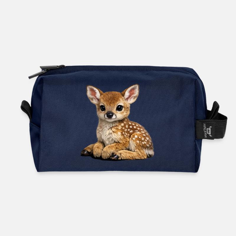 Cute Deer Boy Illustration - Recycled Toiletry Zip Bag - navy