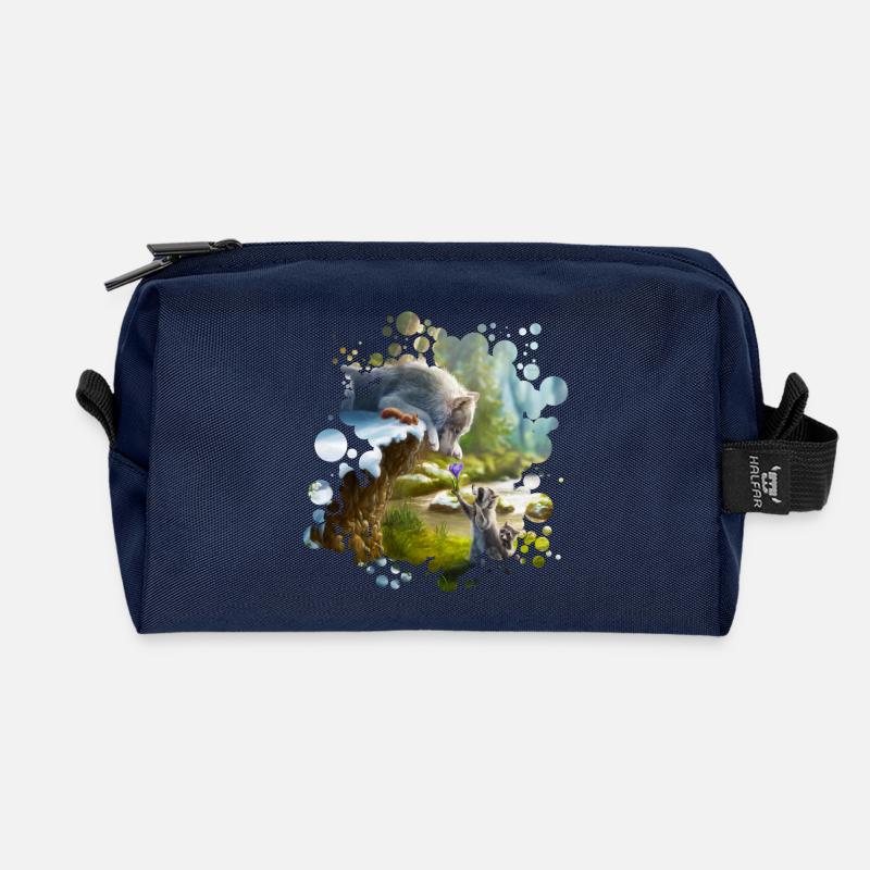 Freunde (Wolf & Waschbär) - Recycelte Kulturtasche - Navy