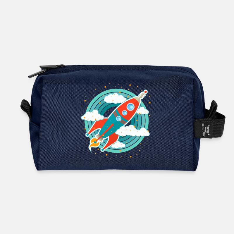 Retro Rakete (Kreise) - Recycelte Kulturtasche - Navy