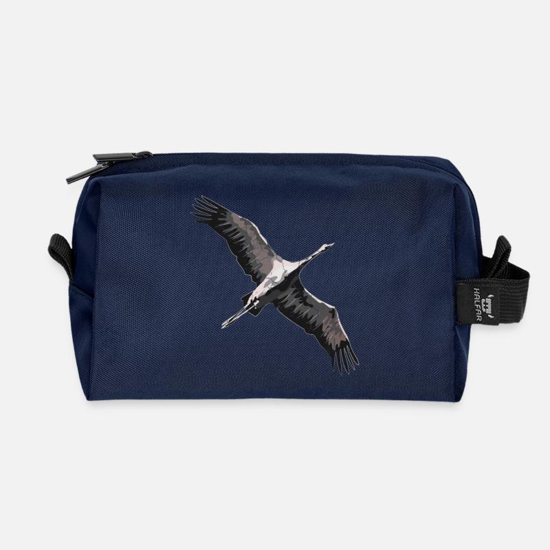 Kranich beim Flug in den Süden - Recycelte Kulturtasche - Navy