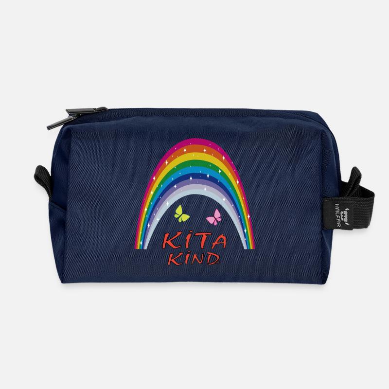Kita Kindergarten Regenbogen Schmetterlinge - Recycelte Kulturtasche - Navy