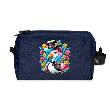 Süßer Flamingo mit buntem Hut - Recycelte Kulturtasche - Navy - Vorne