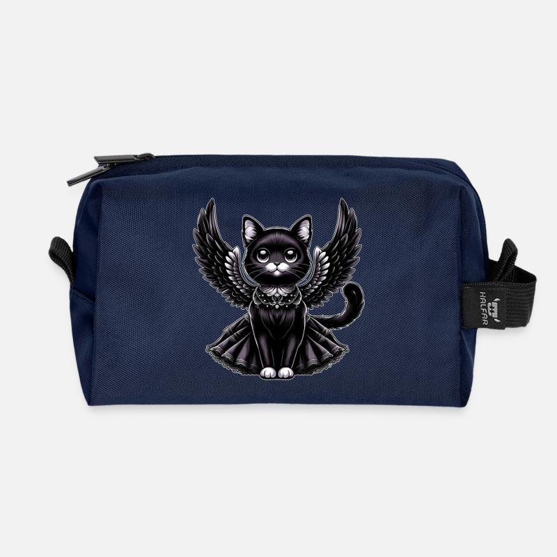 Schwarze Katze Gothic Engel Flügel Barock - Recycelte Kulturtasche - Navy