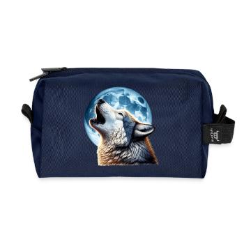 Wolf heult den Vollmond an - Recycelte Kulturtasche - Navy - Vorne