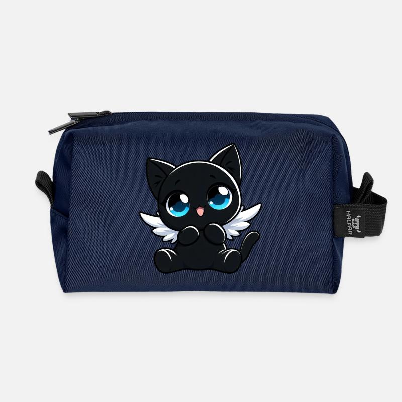Schwarze Katze Engel Flügel Süß Cartoon - Recycelte Kulturtasche - Navy