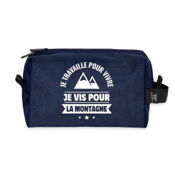 Je travaille pour vivre, je vis pour les montagnes - Trousse de toilette en tissu recyclé - marine - Devant