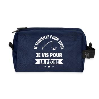 Je vis pour la pêche, cadeau pêcheur - Trousse de toilette en tissu recyclé - marine - Devant