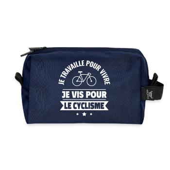 Je travaille pour vivre, je vis pour le vélo - Trousse de toilette en tissu recyclé - marine - Devant