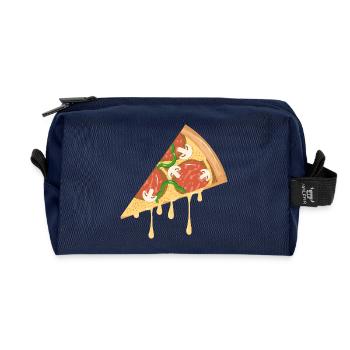 Pizza slice drawn in classic look - Recycled Toiletry Zip Bag - navy - Front