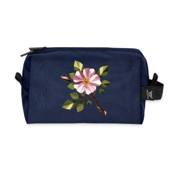Heckenrose – Zarte Wildrose im geometrischen Stil - Recycelte Kulturtasche - Navy - Vorne