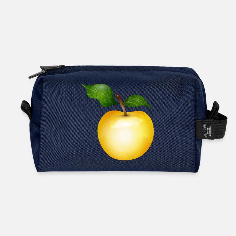 Goldener Apfel mit grünen Blättern Illustration - Recycelte Kulturtasche - Navy