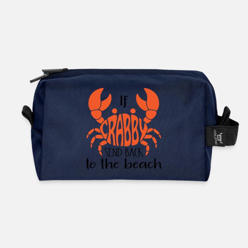 If Crabby Send back to the Beach Typography Crab - Recycled Toiletry Zip Bag - navy