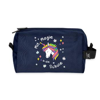 Mit Magie in die Schule - Einhorn - Einschulung - Recycelte Kulturtasche - Navy - Vorne