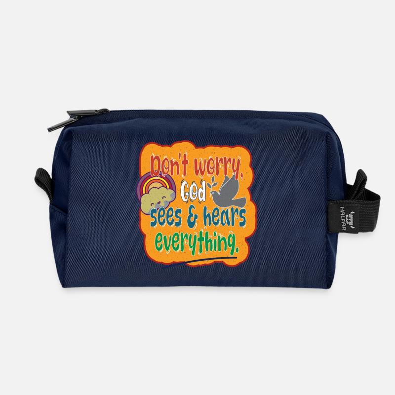 Mach dir keine Sorgen, Gott sieht und hört alles. - Recycelte Kulturtasche - Navy