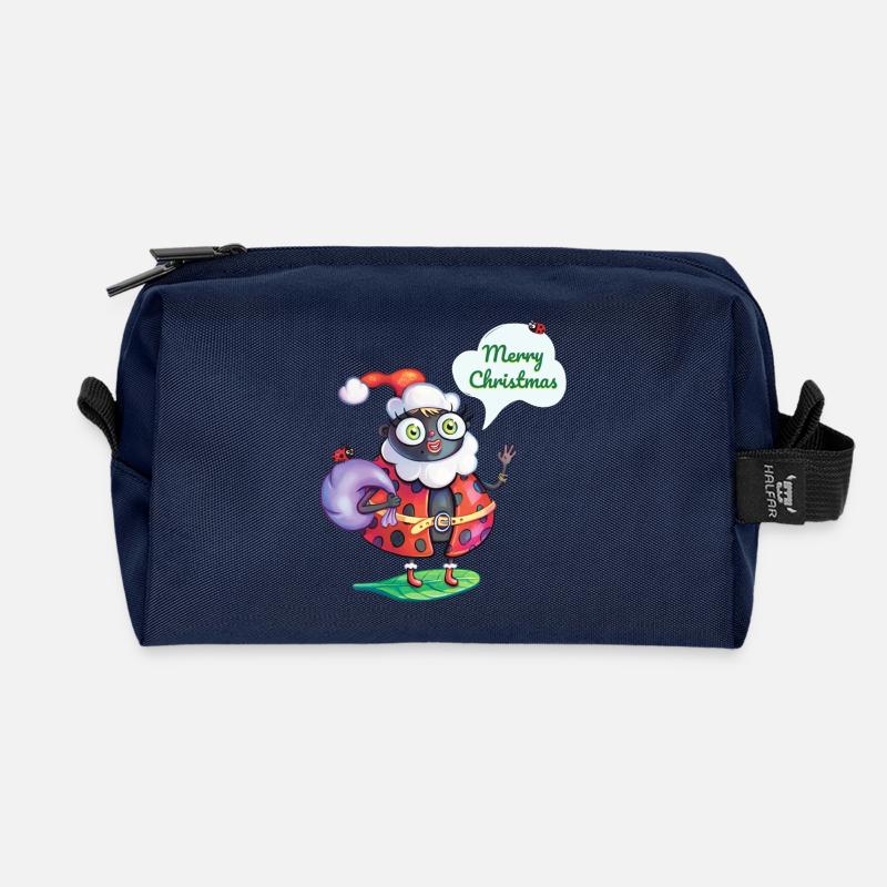 Santa Ladybug Christmas  - Recycled Toiletry Zip Bag - navy
