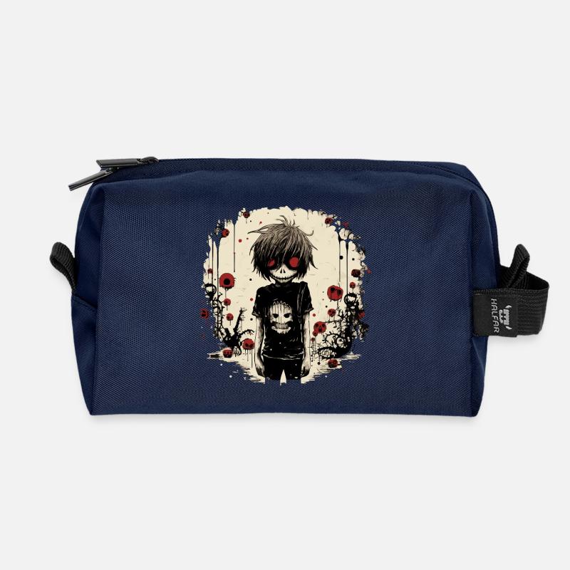 Crâne aux yeux rouges Kid – Emo Comic Design - Trousse de toilette en tissu recyclé - marine
