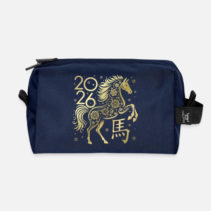 Chinesisches Neujahr des Pferdes 2026 - Recycelte Kulturtasche - Navy