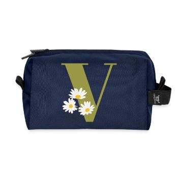 Lettre v vert marguerites - Trousse de toilette en tissu recyclé - marine - Devant