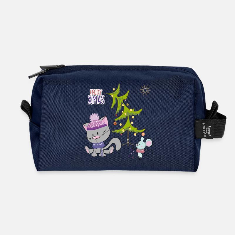 Christmas  Katzen und Maus - Recycelte Kulturtasche - Navy