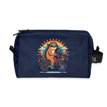 Paresseux de la fleur sur le soleil arc-en-ciel à vélo - Trousse de toilette en tissu recyclé - marine - Devant