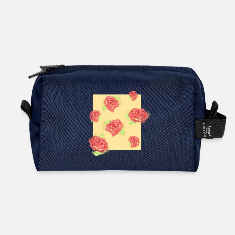 Pastellrosen auf Creme - Recycelte Kulturtasche - Navy