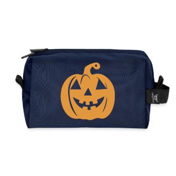 Pumpkin Face Halloween Pattern - Recycled Toiletry Zip Bag - navy - Front