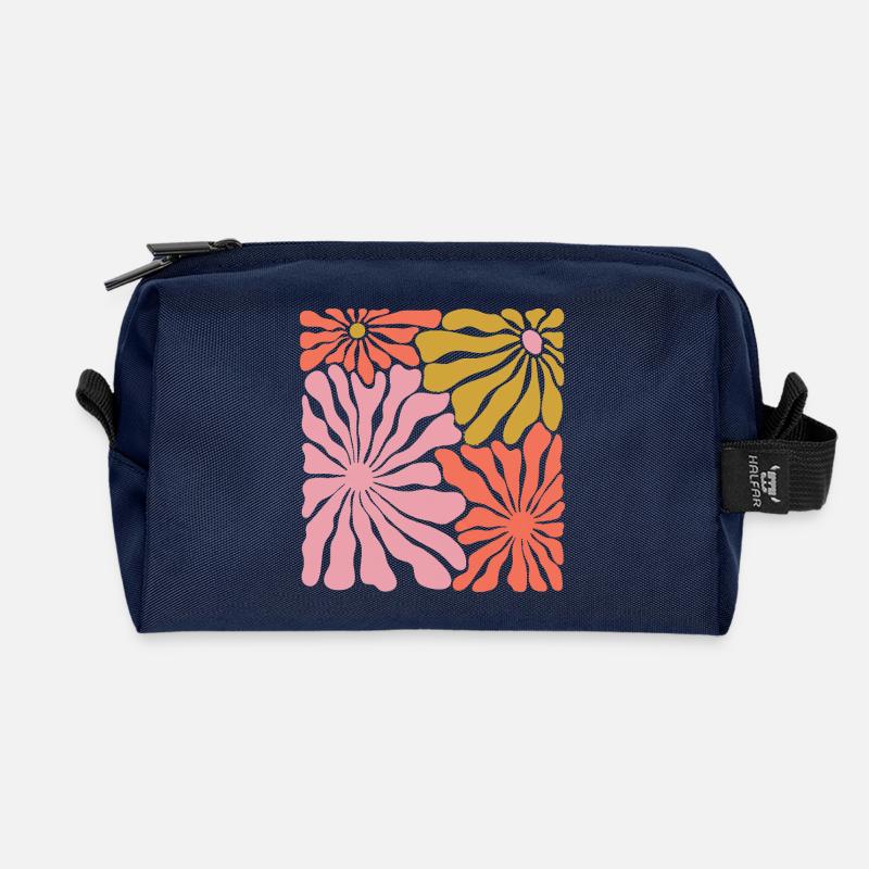 Frühlingsblüten Pop-Art Muster - Recycelte Kulturtasche - Navy