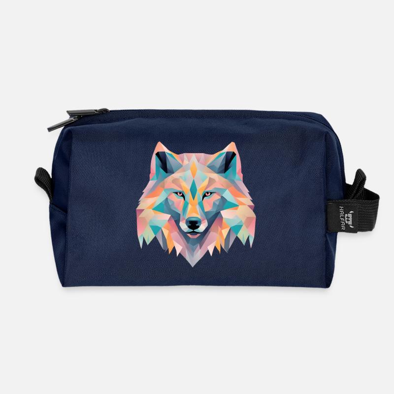 Geometric wolf gift - Recycled Toiletry Zip Bag - navy