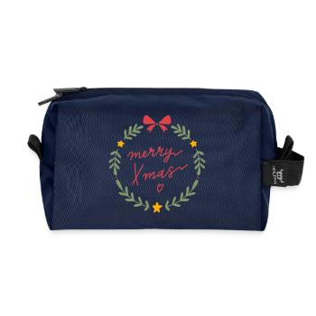 Merry Xmas Kranz Wreath - Recycled Toiletry Zip Bag - navy - Front