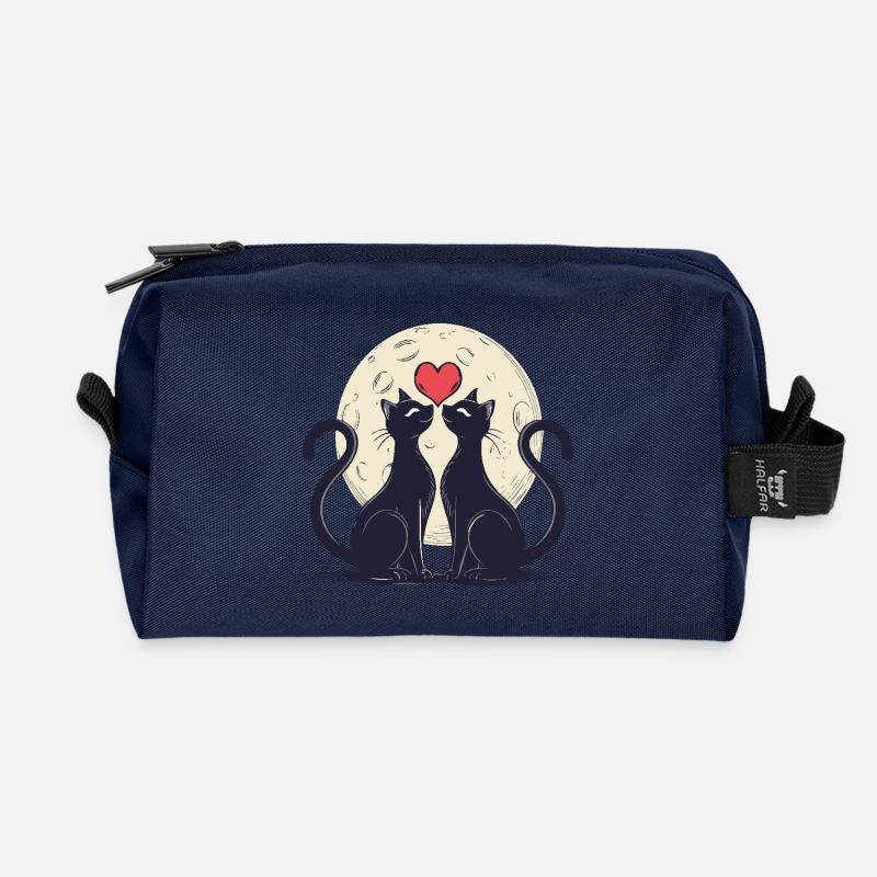 Two cats with heart 2 - Recycled Toiletry Zip Bag - navy