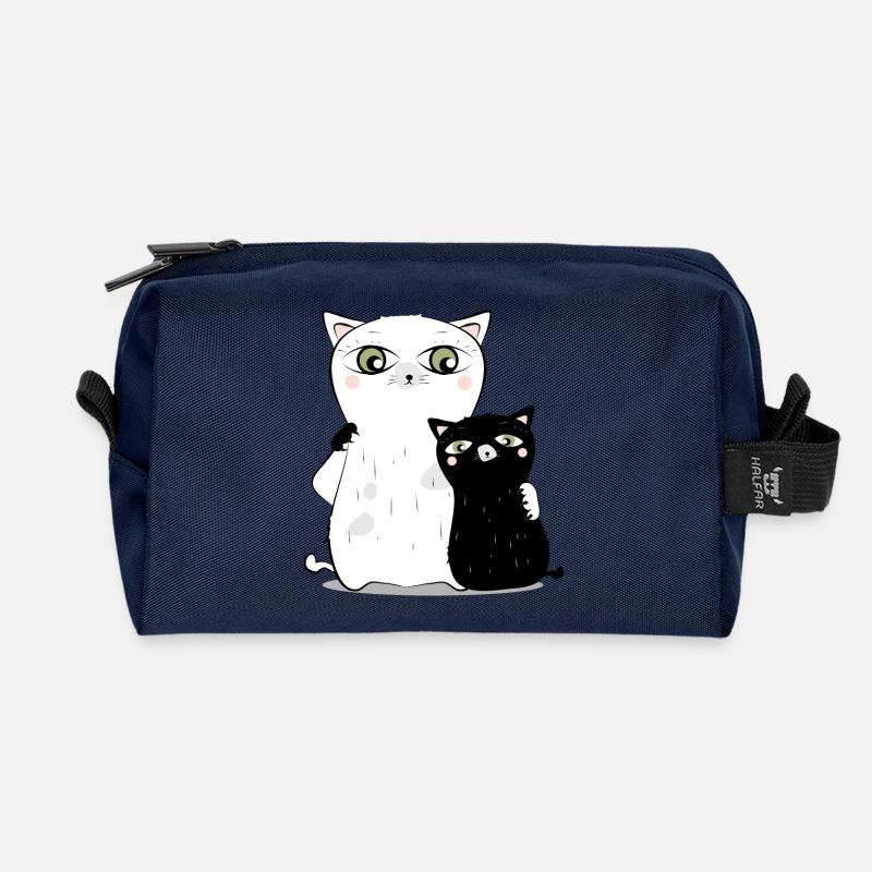 weiße Katze schwarzer Kater - Recycelte Kulturtasche - Navy
