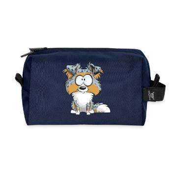 Ich bin Shetland - Blue Merle Tricolor - Recycelte Kulturtasche - Navy - Vorne