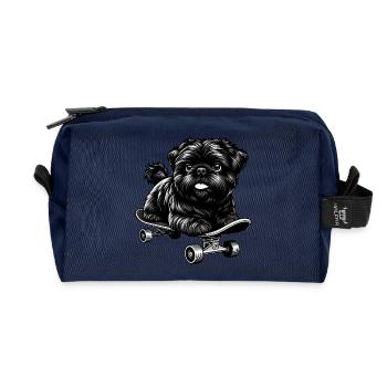 Pudel Skateboarder, Schwarz-Weiß Hund - Recycelte Kulturtasche - Navy - Vorne
