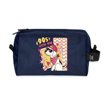 Retro 90s Dog in Sunglasses - Recycled Toiletry Zip Bag - navy - Front