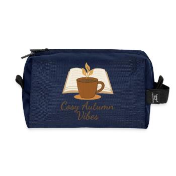 Cozy Autumn Vibes – Book, Coffee & Autumn Magic - Recycled Toiletry Zip Bag - navy - Front