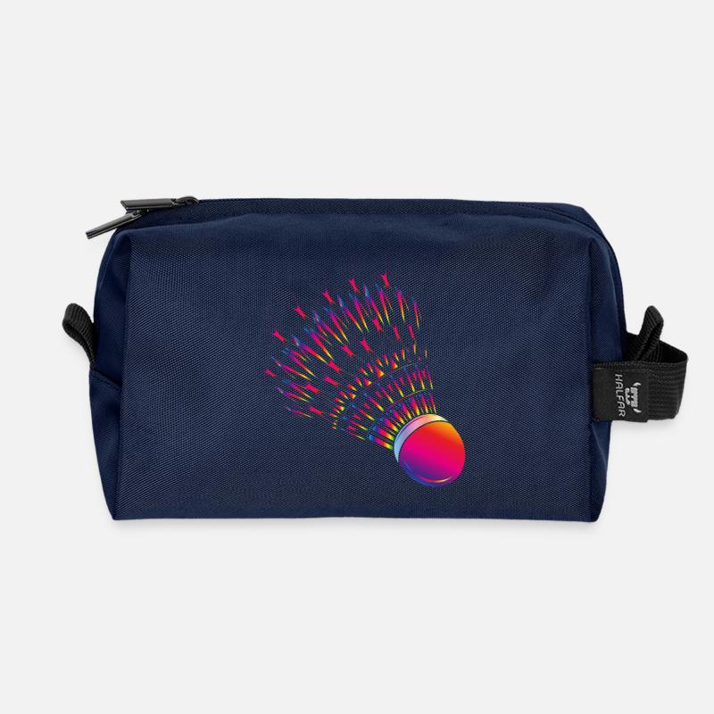 Bunter Federball – dynamisches Badminton Motiv - Recycelte Kulturtasche - Navy