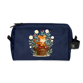 Kuscheltiger im Blumenkorb - Recycelte Kulturtasche - Navy - Vorne
