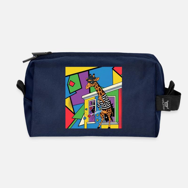 Giraffe Thief Pop Art - Recycled Toiletry Zip Bag - navy