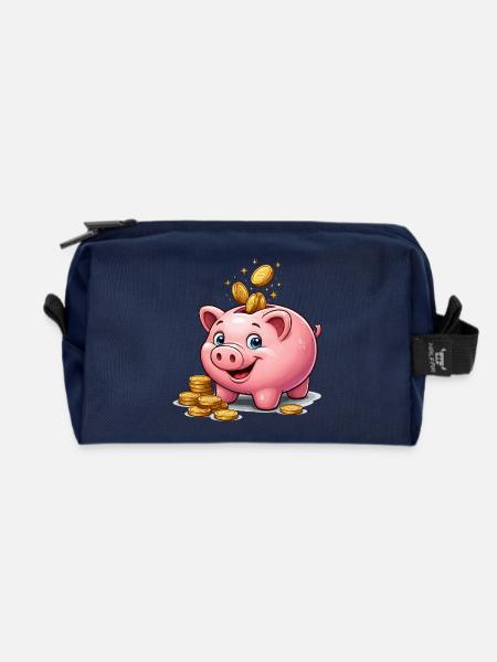 Piggy Bank Lucky Gold - Recycled Toiletry Zip Bag - navy