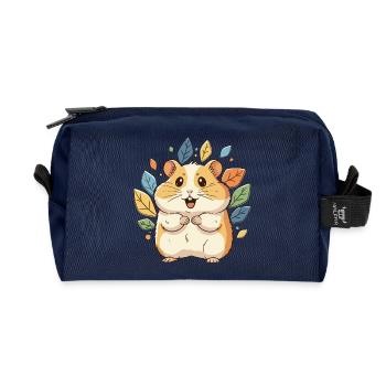 Cuddly hamster with autumn leaves - Recycled Toiletry Zip Bag - navy - Front