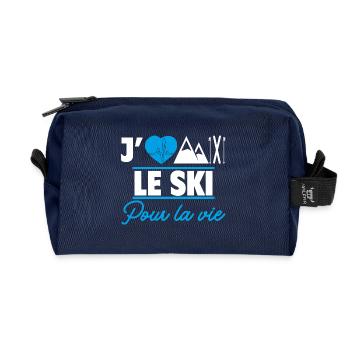 j aime le ski pour la vie,Ski,Skieur - Trousse de toilette en tissu recyclé - marine - Devant