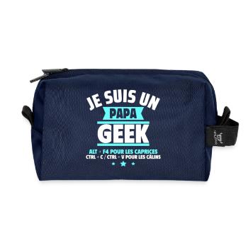 Papa geek, cadeau fête de pères,Anniversaire,Noël - Trousse de toilette en tissu recyclé - marine - Devant
