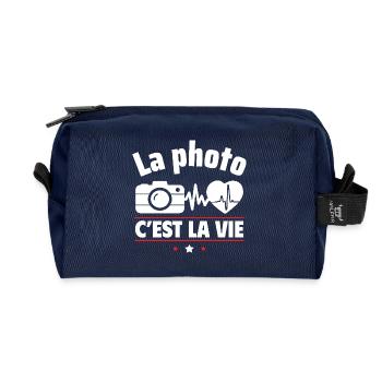 La photo, c'est la vie, cadeau photographe - Trousse de toilette en tissu recyclé - marine - Devant