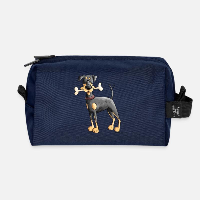 Dobermann Oder Pinscher mit Knochen - Recycelte Kulturtasche - Navy