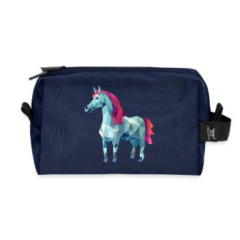Weißes Pferd in Pink Polygon Kunst Design - Recycelte Kulturtasche - Navy - Vorne