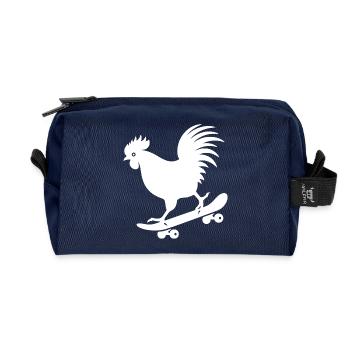 Chicken Rooster Hen Skateboard Skater Silhouette - Recycled Toiletry Zip Bag - navy - Front