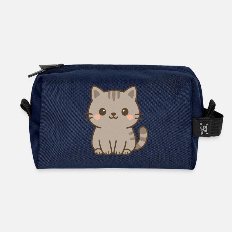 Cute gray kitten - Recycled Toiletry Zip Bag - navy