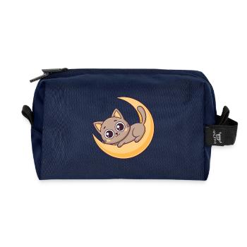 Chaton sur Croissant Lunaire - Trousse de toilette en tissu recyclé - marine - Devant